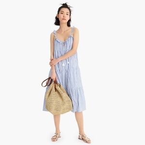 J.CREW Cotton-linen Tiered ruffle Sophie Stripped Maxi Dress Size S